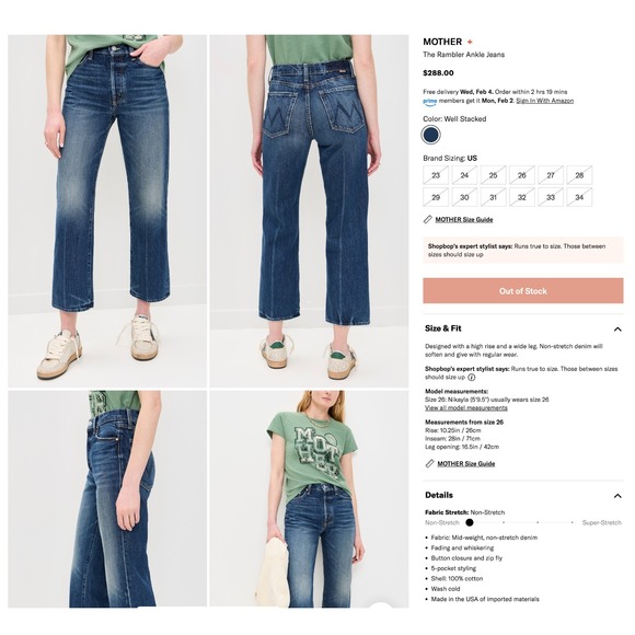 Mother The Rambler Ankle Don't Mind Me High Rise Stretch Distressed Jeans Sz 28 - Picture 6 of 16